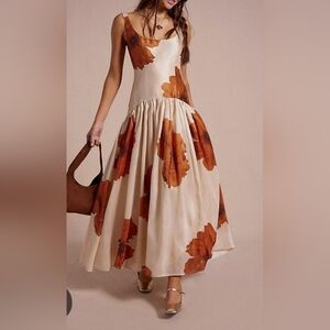 Anthropologie Hutch Cream Maxi Dress with Rust Floral Print